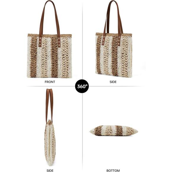 Boho Striped Woven Tote - Handmade, Chic, Beach Bag, Lightweight & Stylish - Picture 3 of 7